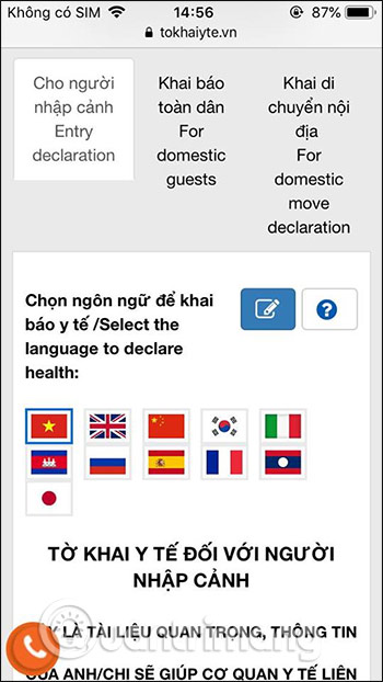 Khai báo cho người nhập cảnh