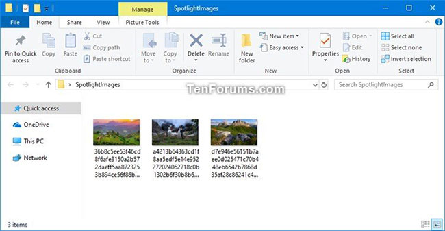 Thư mục SpotlightImages trên desktop với các hình ảnh Windows Spotlight 1920 x 1080 được lưu trong đó