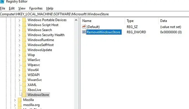 Tạo giá trị RemoveWindowsStore mới