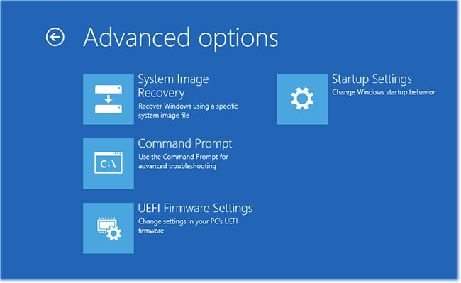 Màn hình Advanced options sẽ hiển thị