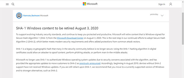 Thông báo từ Microsoft