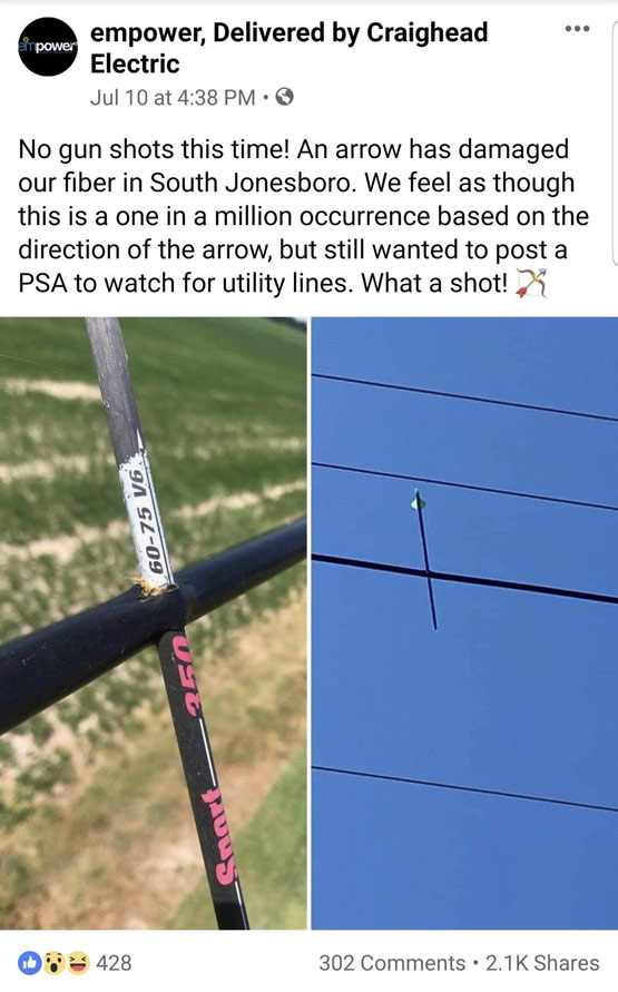 Mũi tên của ai đó đã rơi thẳng trúng ngay dây cáp