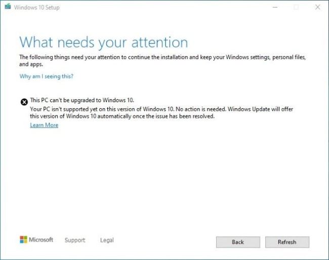 Thông báo chặn cập nhật Windows 10 2004 mà người dùng nhận được