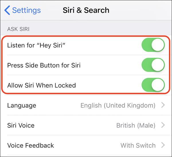 Lựa chọn thay đổi giọng nói Siri