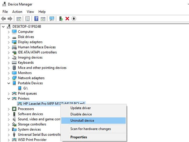 Loại bỏ máy in trong Device Manager