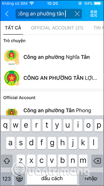 Tìm kiếm Official Account