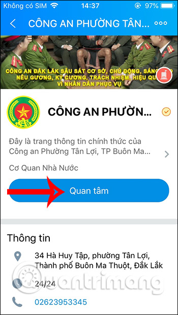 Nhấn Quan tâm