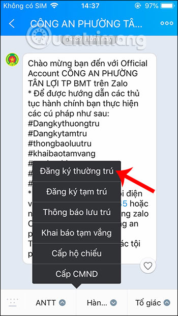 Chọn thủ tục hành chính