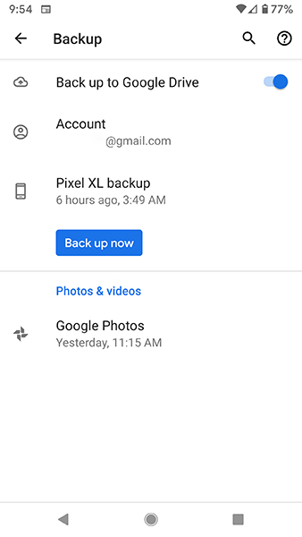 Sao lưu vào Google Drive
