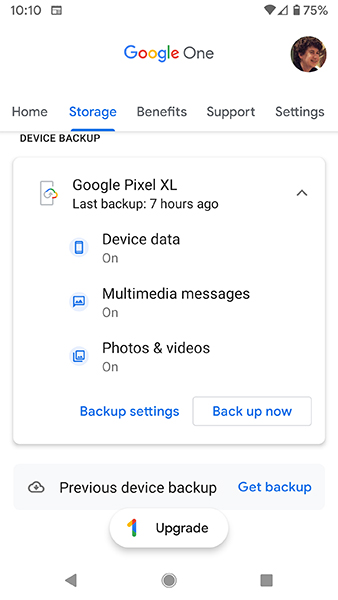 Sao lưu vào Google One