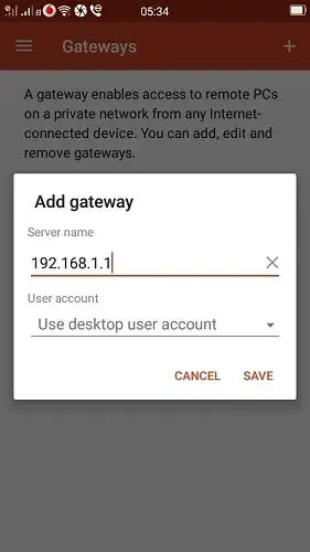 Thêm địa chỉ IP gateway được yêu cầu và các chi tiết khác để thiết lập kết nối