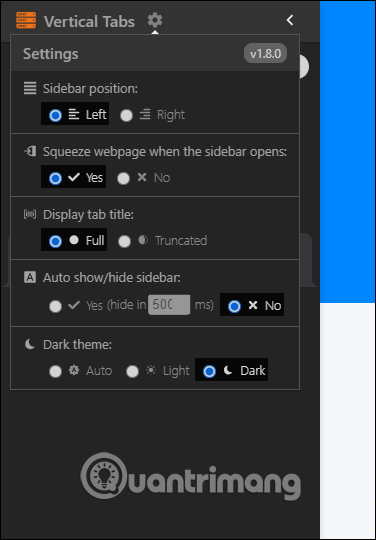 Thiết lập giao diện Vertical Tabs