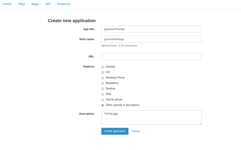 Điền thông tin để tạo app