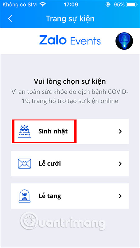 Chọn sự kiện
