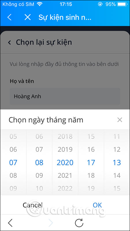 Ngày giờ thực hiện