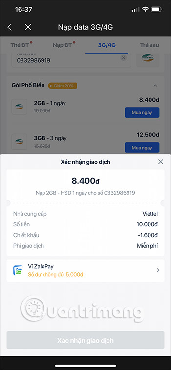 Thanh toán gói data