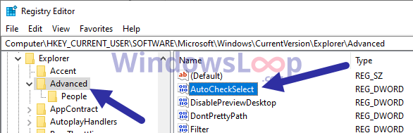 Đặt tên cho giá trị mới là AutoCheckSelect