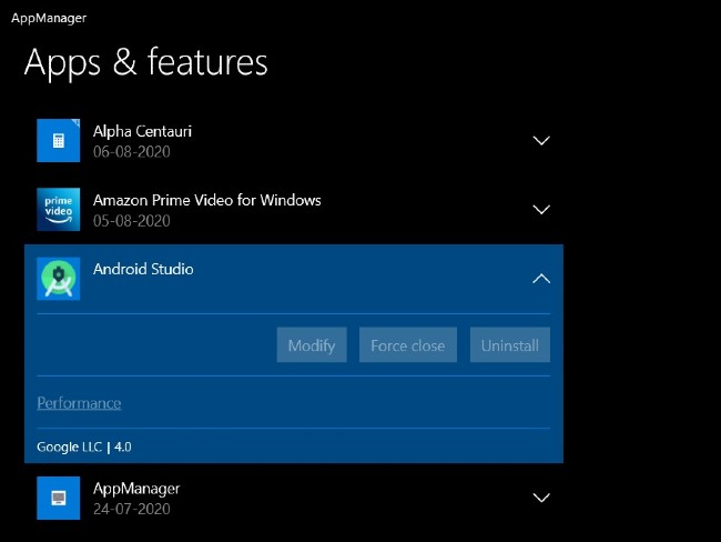Giao diện trình AppManager