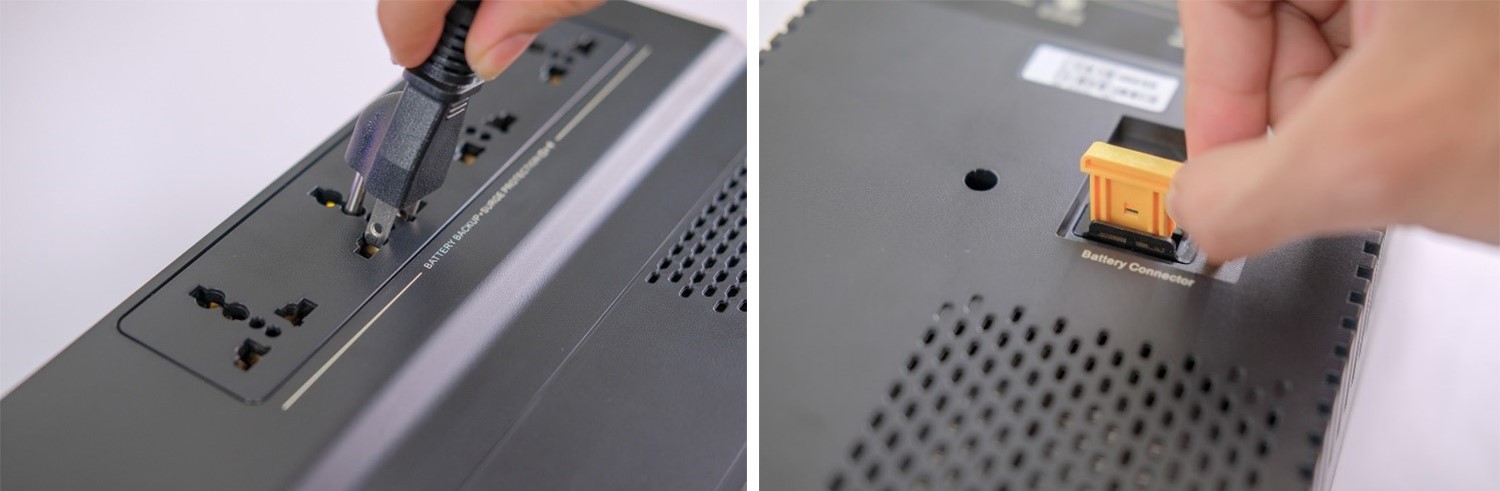 Ổ cắm và chốt an toàn trên UPS BV1000I-MS