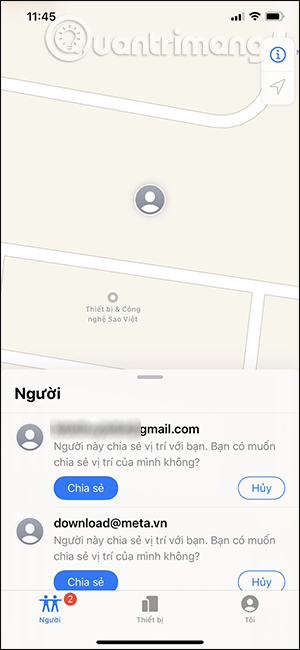 Tài khoản muốn chia sẻ vị trí