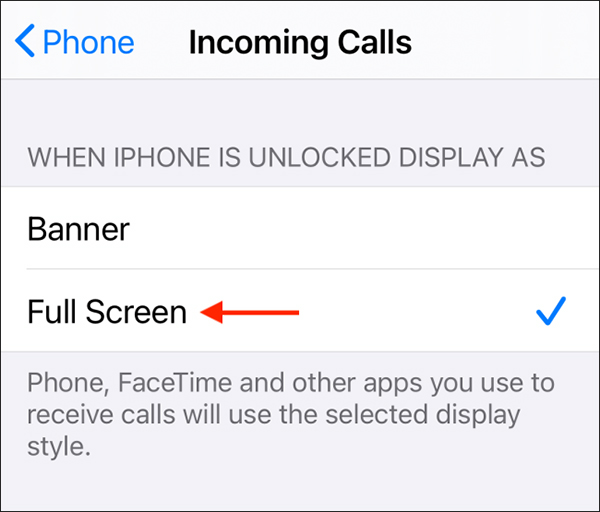 Apple cho phép thay đổi giao diện full màn hình như cũ khi cuộc gọi đến 