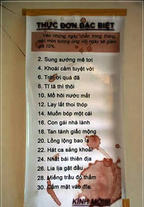 Tên món ăn độc lạ khiến bất kỳ khách hàng nào cũng muốn thử.