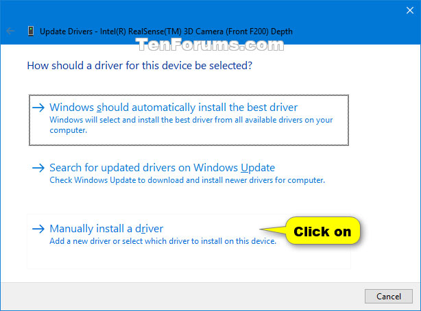 Nhấp vào Manually install a driver