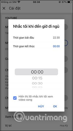 Chọn thời gian tắt thông báo