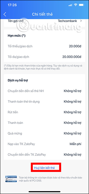 Hủy liên kết ngân hàng