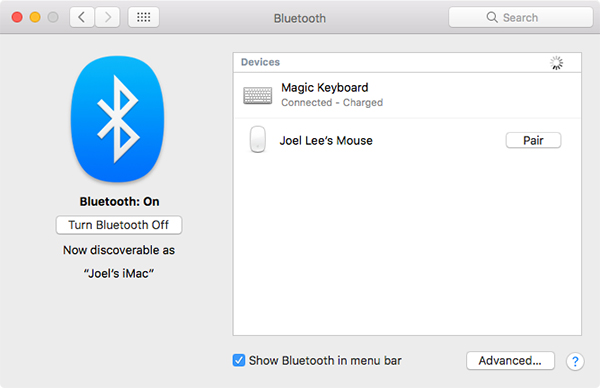 Kết nối với Mac qua Bluetooth 