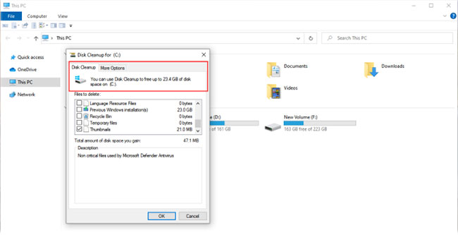 Công cụ Disk Cleanup là điểm khởi đầu để dọn dẹp Windows 10