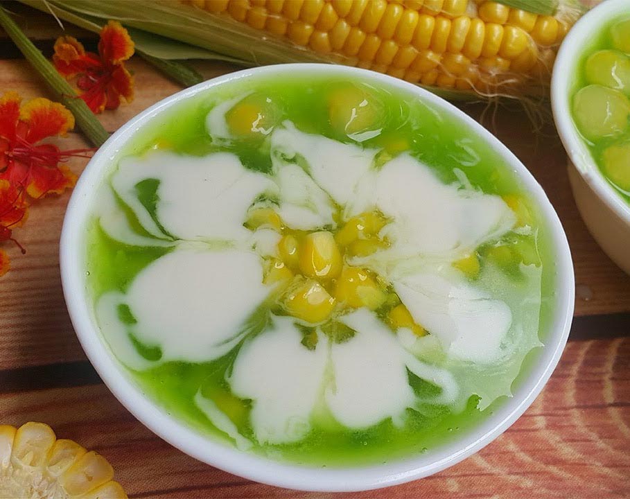 Cách nấu chè bắp lá dứa với thạch