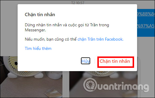 Đồng ý chặn tin nhắn Messenger web