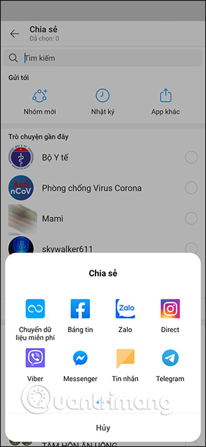 Chia sẻ qua ứng dụng