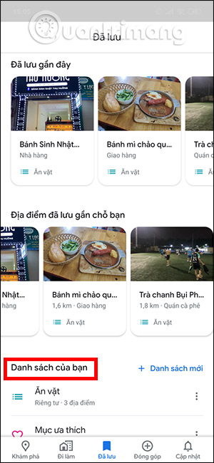 Vào mục đã tạo
