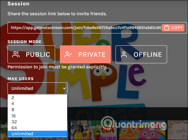 Thiết lập link chia sẻ