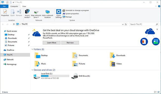 Cách ẩn/hiện thông báo của nhà cung cấp trong File Explorer trên Windows 10