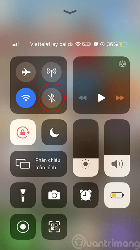 Lối tắt truy cập Bluetooth trong Contron Center
