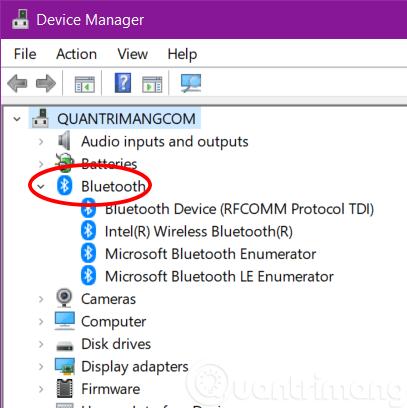 Menu Device Manager có Bluetooth