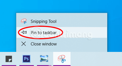 Ghim Snipping Tool nhập Task bar
