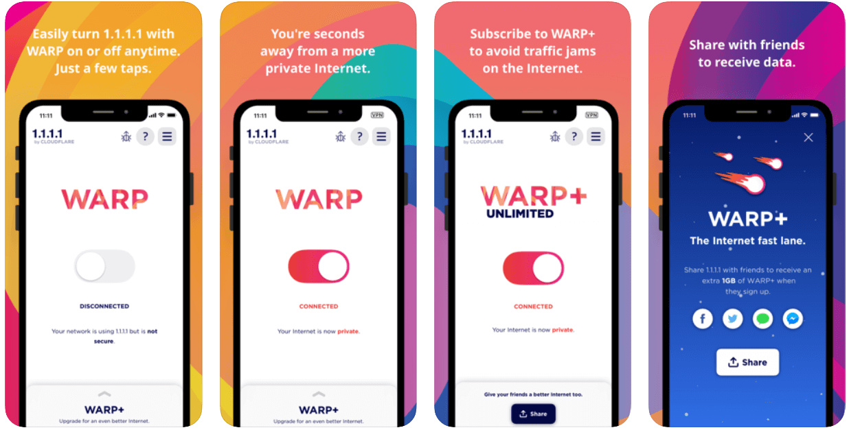 Giao diện WARP+ 1.1.1.1 trên iPhone
