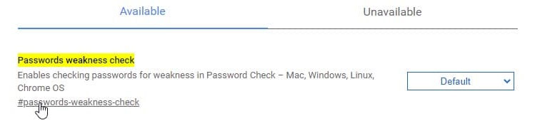Tính năng Passwords weakness check