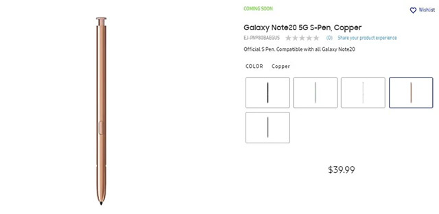 Giá bút S Pen niêm yết trên website Samsung