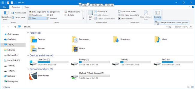 Cách mở Folder Options hay File Explorer Options trong Windows 10