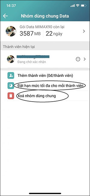 Xóa nhóm dùng chung data