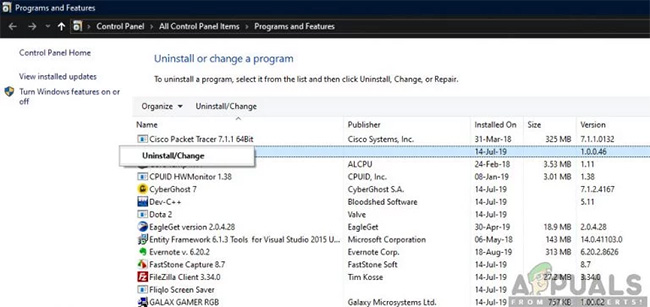 Nhấp chuột phải vào Microsoft Application Virtualization, rồi chọn Uninstall