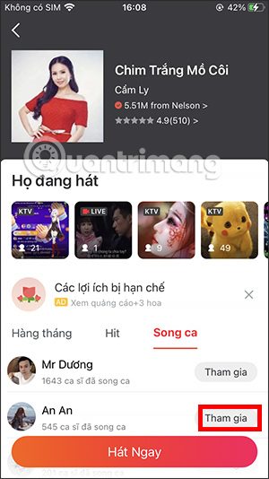 Tham gia hát song ca