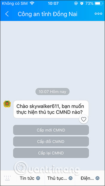 Chọn thủ tục thực hiện