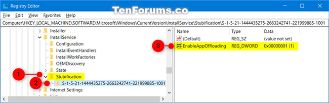 Điều hướng đến key trong Registry Editor