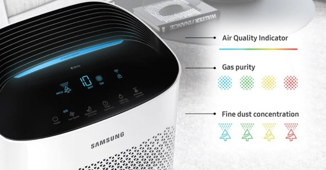Hệ thống cảnh báo chất lượng không khí trên máy lọc không khí Samsung AX90R7080WD.